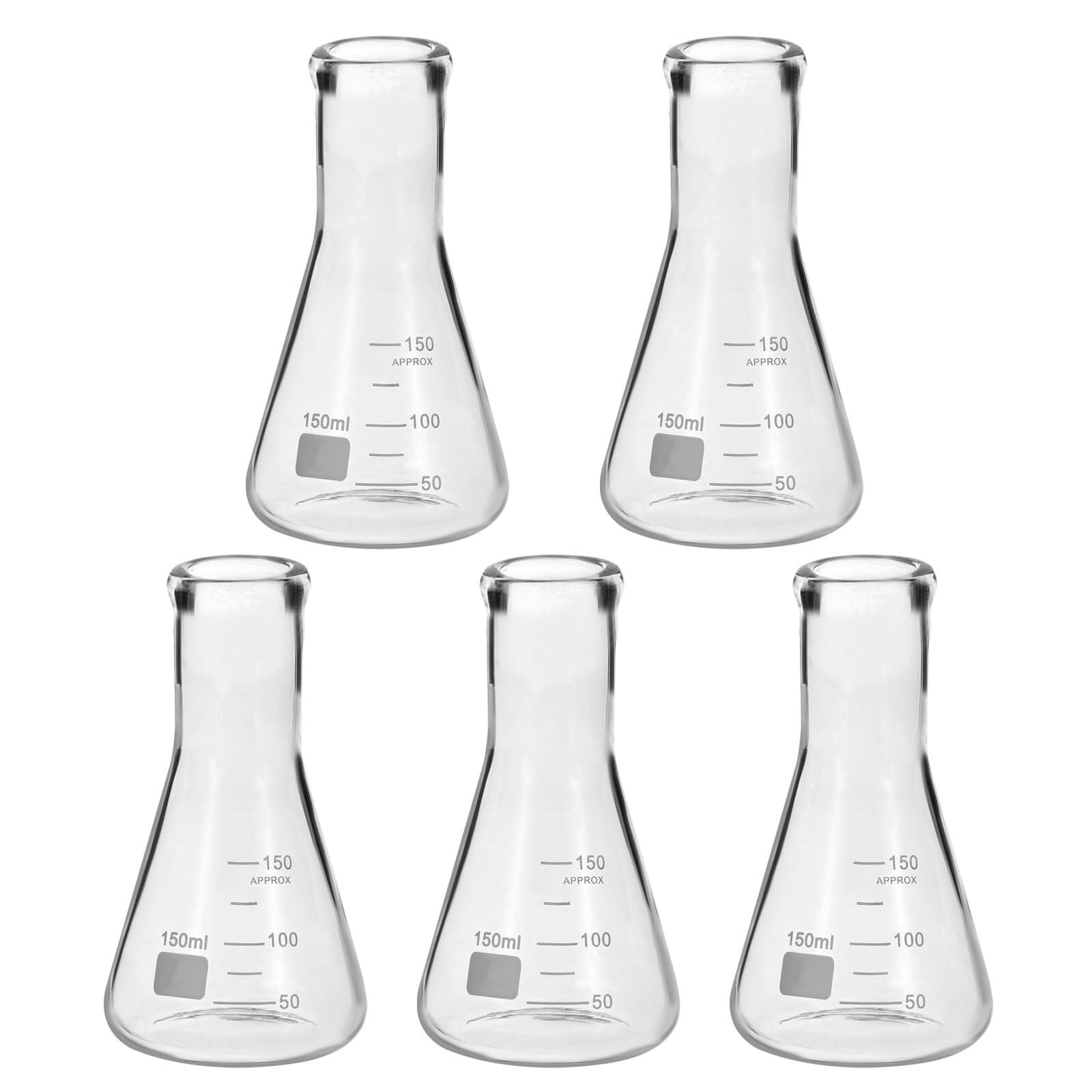 8 Piezas 25ml Matraz Erlenmeyer de Vidrio Borosilicato - Cuello Estrecho Graduado para Experimentos de Laboratorio(5pcs,100ml/3oz)