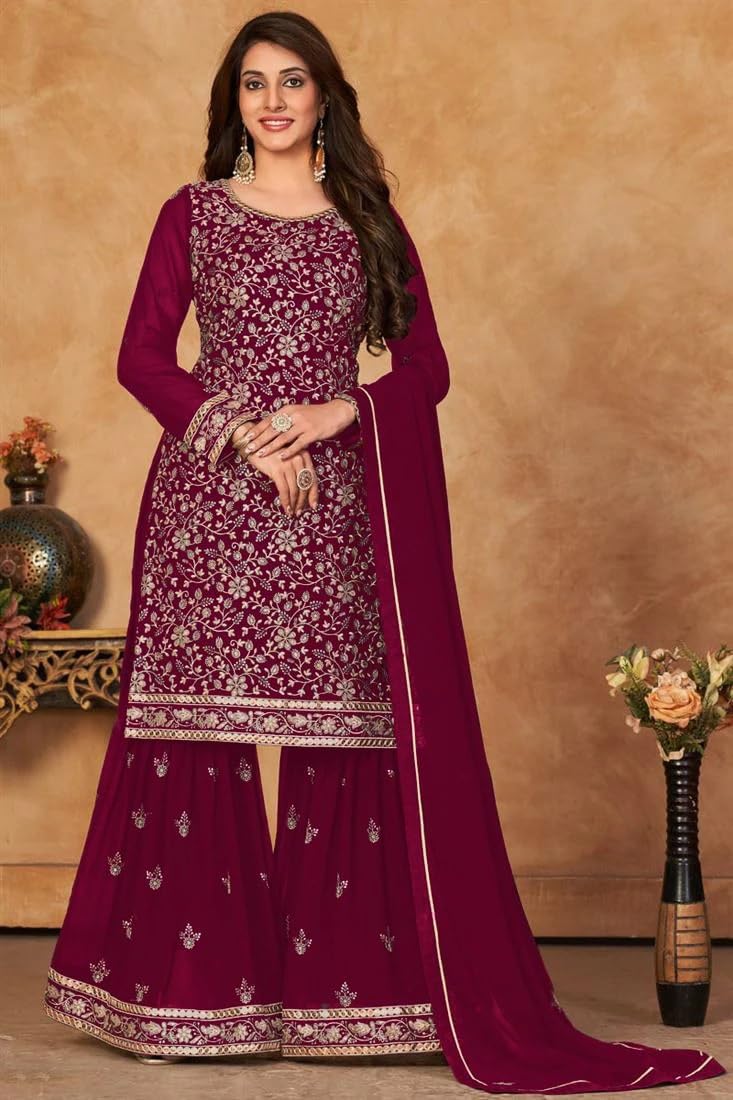 Xomantic Fashion Damen Gestickte Georgette Pakistani Salwar Anzug Sets mit Dupatta