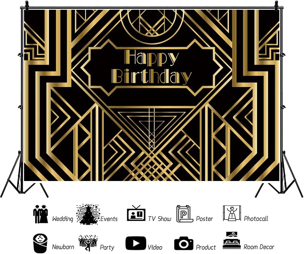 Happy 10th Anniversary Backdrop Boys Girls 10 Years Birthday Party Black And Gold Cake Table Decorations Banner Photo Background - 15