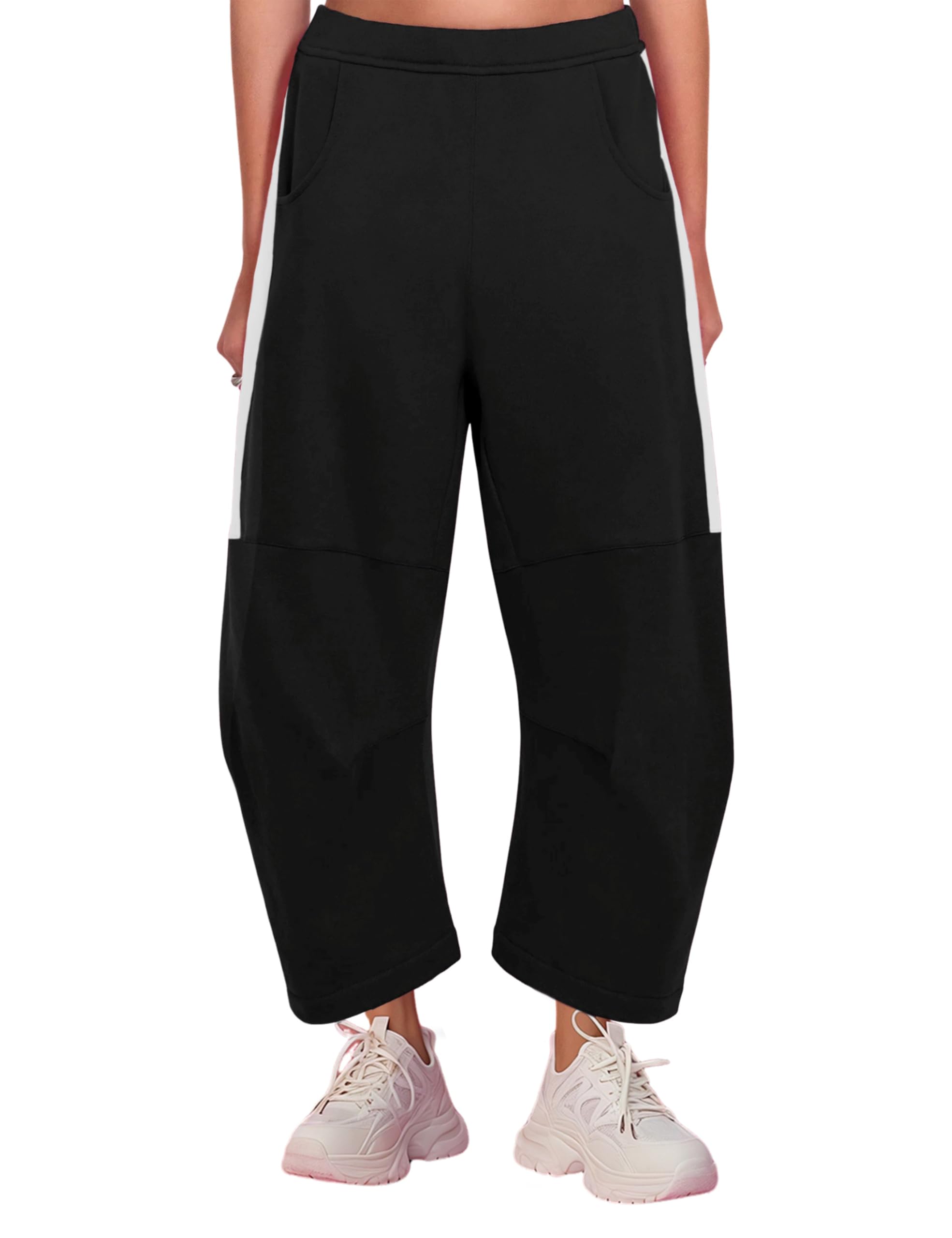 UANEO Womens Barrel Leg Pant Wide Leg Elastic Waisted Track Pants Trousers Casual Palazzo Striped Sweatpants with Pockets