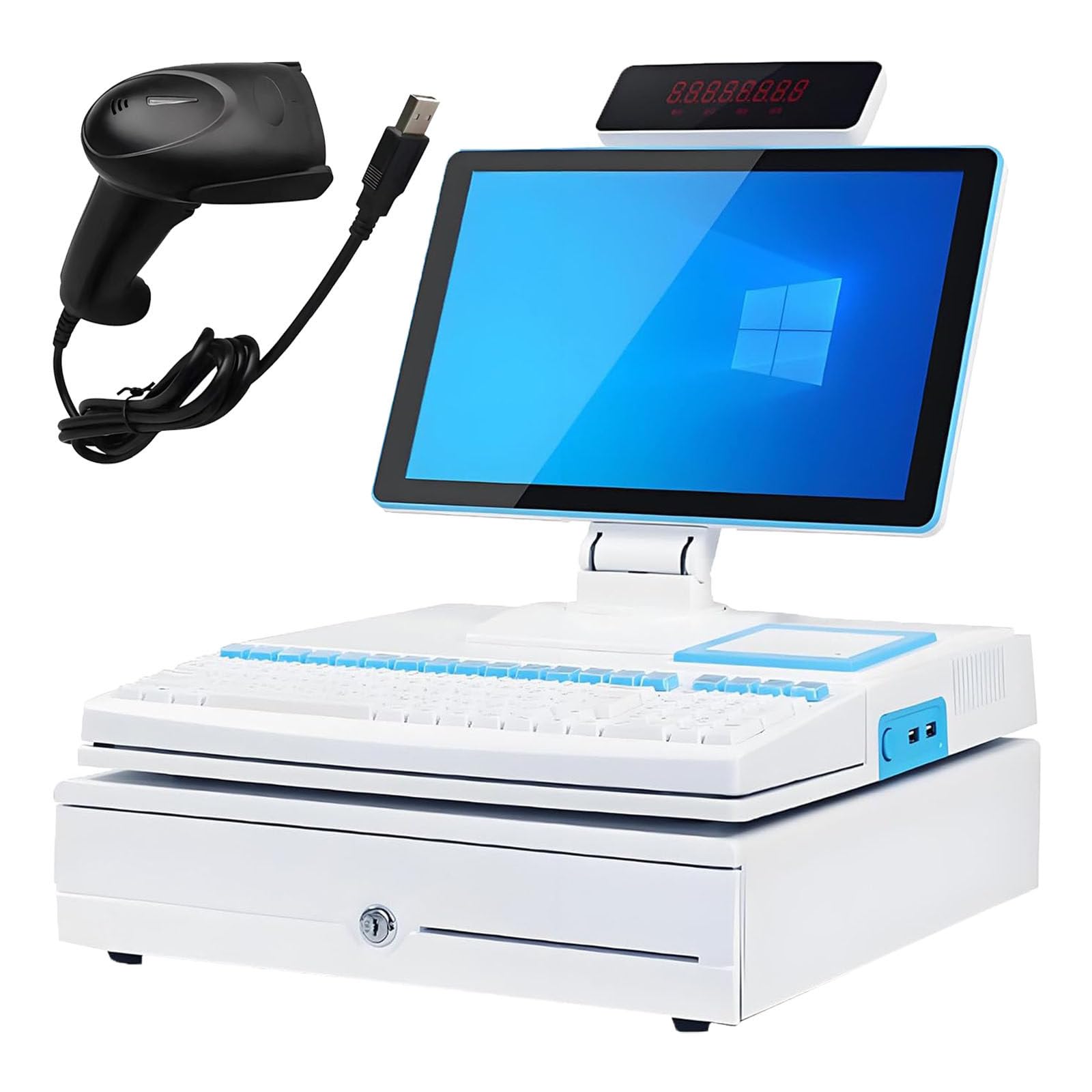Ptatritious G All-In-One Cashier Register, Smart Cash Register Pos System, With 15.6" Touch Screen Monitor, Dual-Core I5 Cpu, Cash Drawer, 58Mm Printer, For Retail And Restaurant -8+128Gb