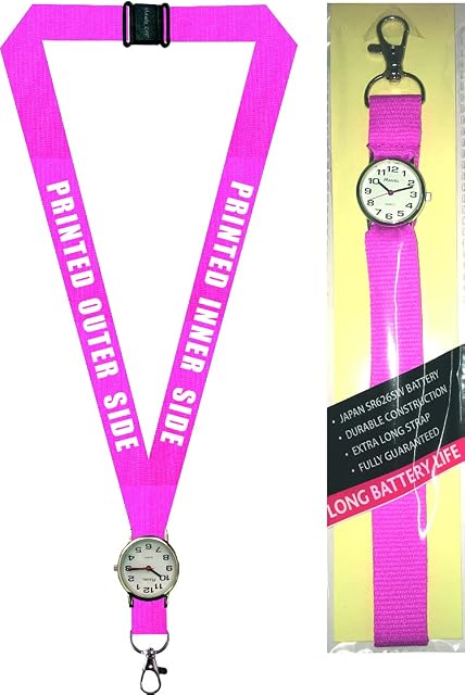 Pink Lanyard with Integrated Watch x 1 Personalised with Your Text, for Nurse's ,Teachers etc