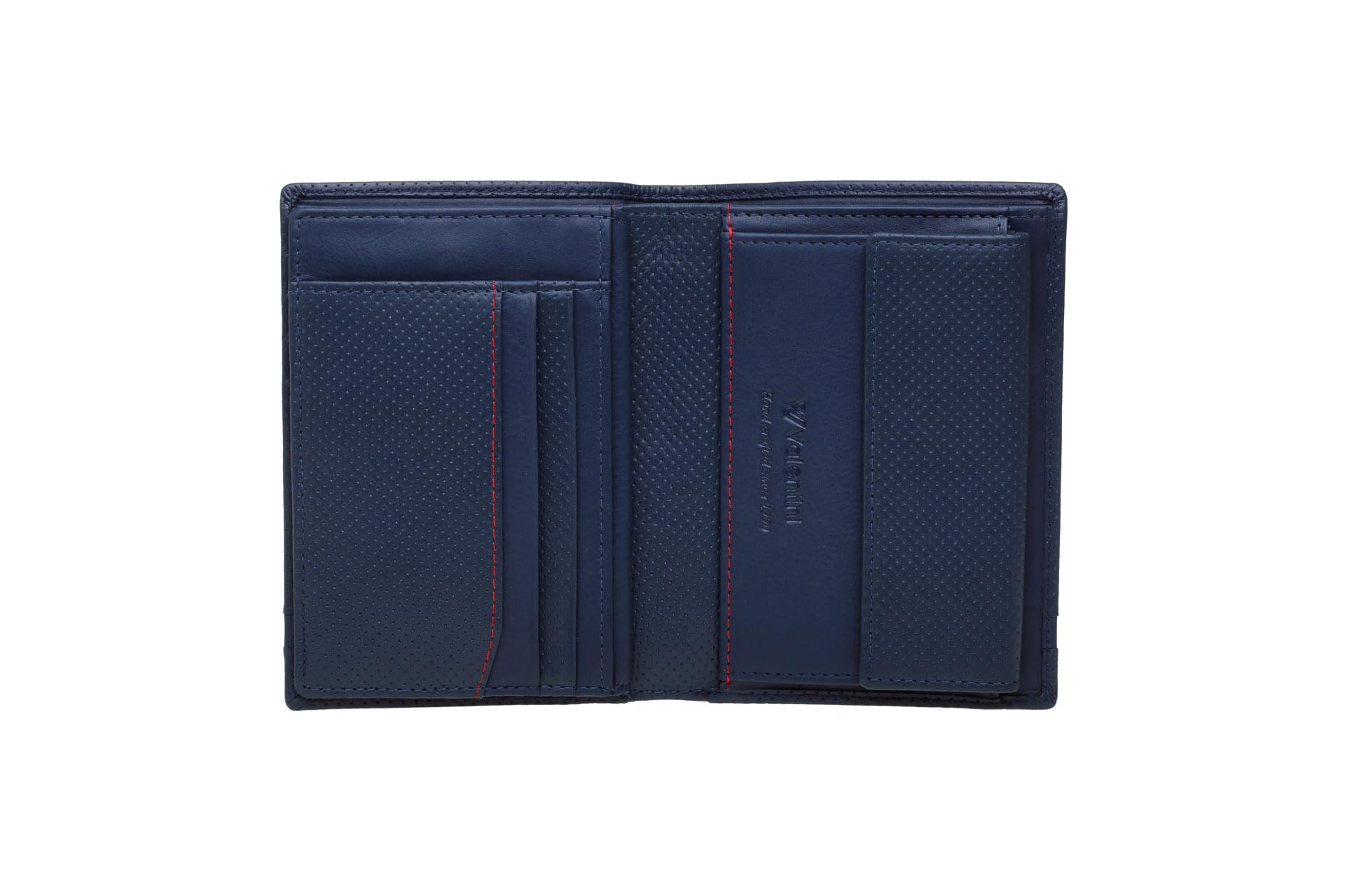 Valentini Portfel Męski - 15 Przegródek na Karty i Dokumenty - Ochrona RFID - Skóra Naturalna - 13 x 9,5 cm Czarny Perforated