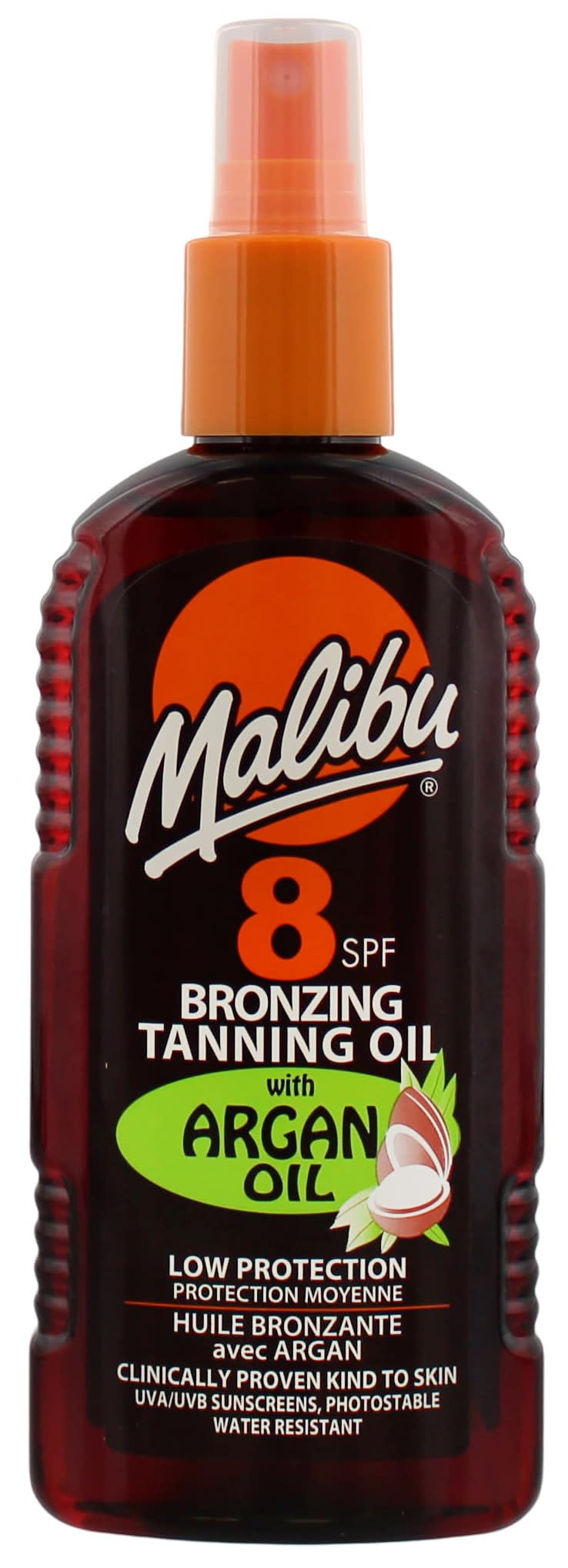 Malibu Sun SPF 8 Bronzing Tanning Oil Spray With Argan Oil, Low Protection, Water Resistant, 200ml