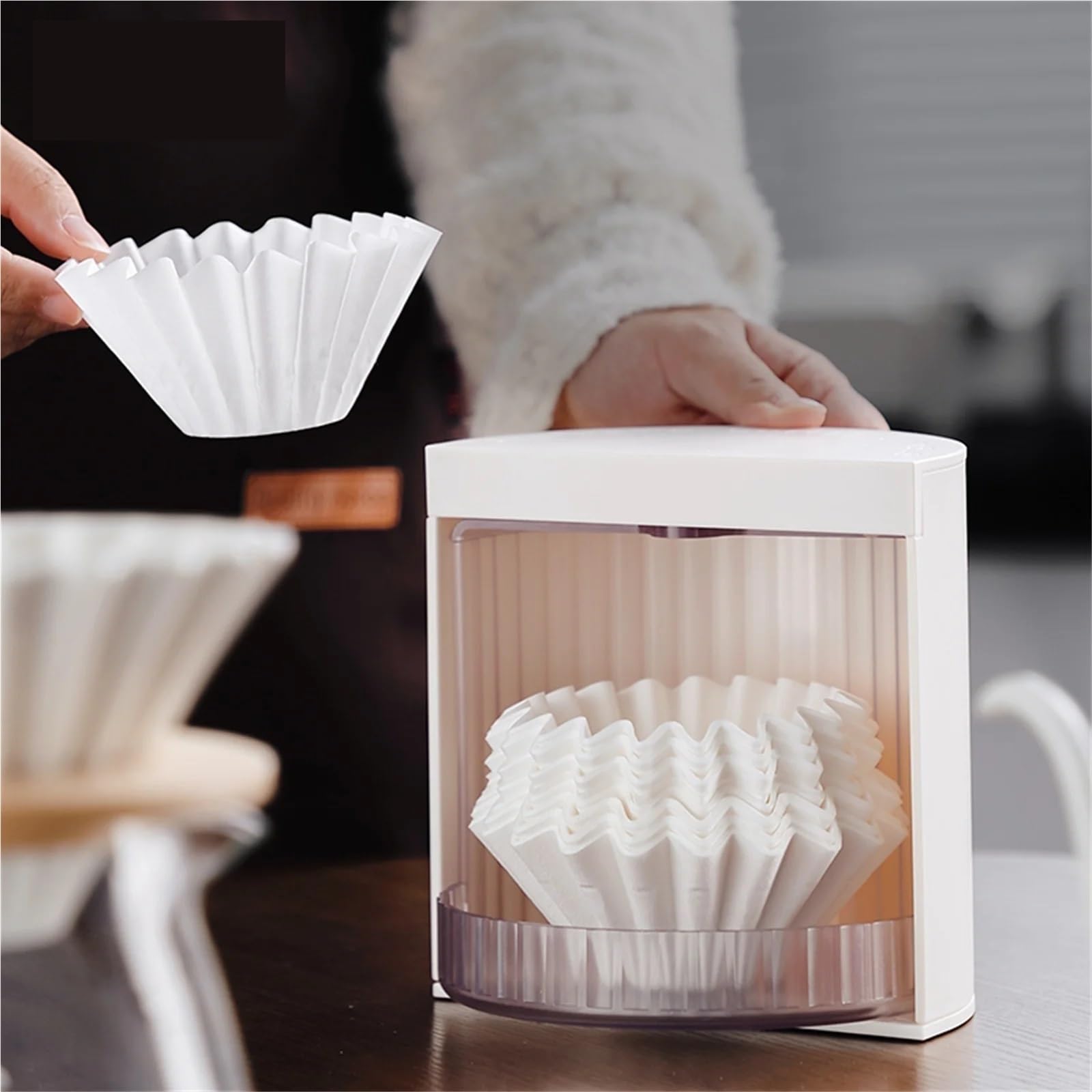 Kaffeefilterpapier-Aufbewahrungsbox, Kuchenfilterpapierhalter, Filterpapier, staubdicht, Aufbewahrungsbox, Barista Für Kaffeebar(White)