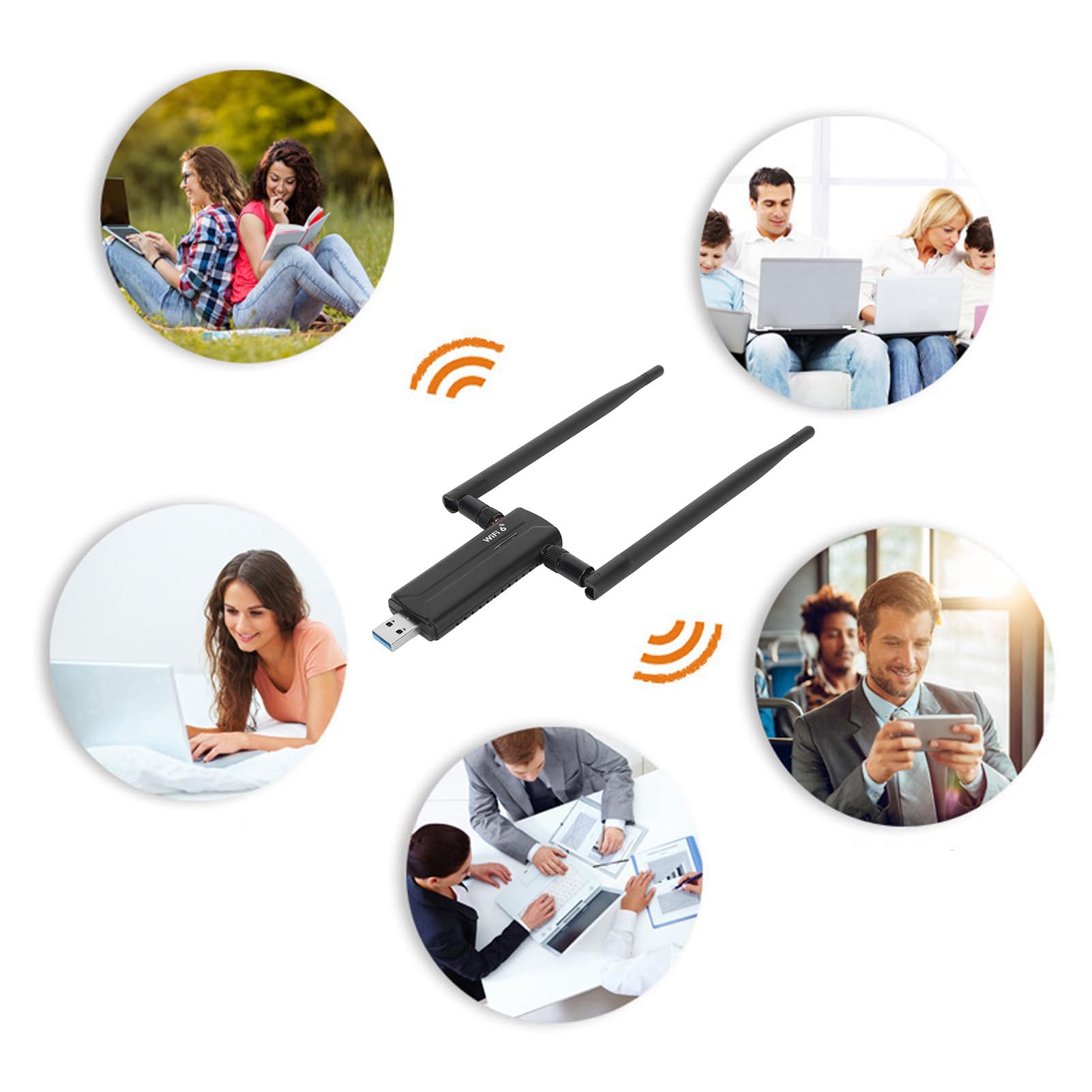 Adaptateur WiFi 6 USB3.0 pour PC, Adaptateur WiFi AX5400M Triple Bande 6 GHz 5 GHz 2,4 GHz, Adaptateur Réseau sans Fil avec 2 Antennes 6 DBi, Prend en Charge 11, 10