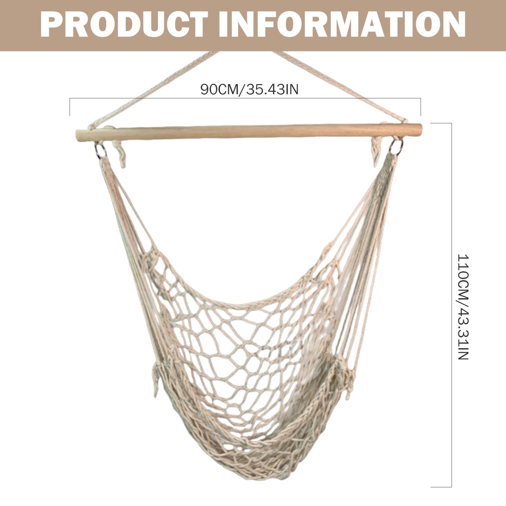 Sedia amaca con nappe, sedia a dondolo in corda di cotone beige per uso interno ed esterno, perfetta per camera da letto, patio, portico, giardino, cortile e spiaggia &1