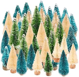 Peerless 43Pcs Mini Christmas Pine Trees with Wood Base Artificial Sisal Trees Bottle Brush Trees for Winter Snow Miniature Scenes DIY Christmas Crafts Home Desk Decor,Assorted Sizes