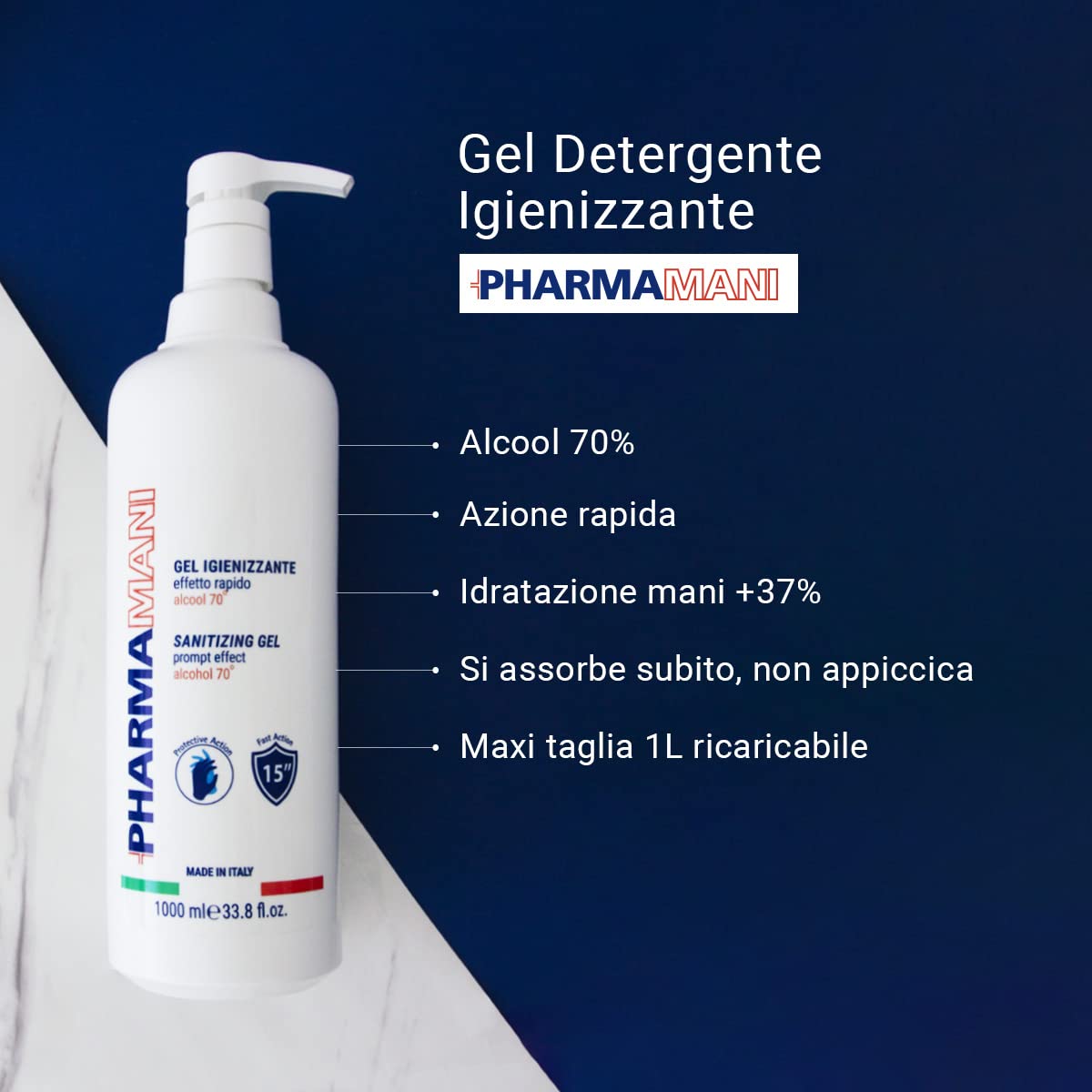 Gel Igienizzante Mani 1 Litro 70% Alcool Con Dosatore