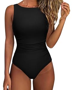 SUUKSESS Women One Piece Ruched Swimsuit Tummy Control Backless Bathing Suit