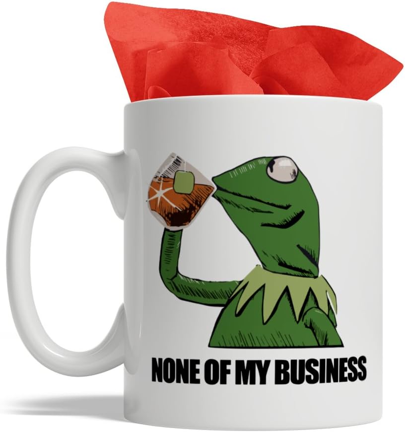 Bijouland - Frog Drinking Tea That's None of My Business - Kermit The Frog Mug, Ceramic Coffee Mug, 11-ounce, Made in USA