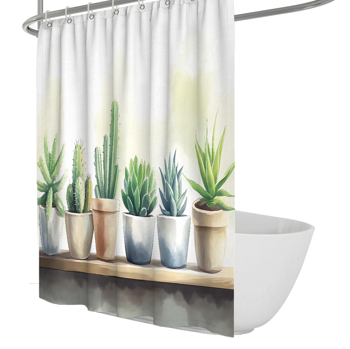 Kaktus-Duschvorhang Aquarell Sukkulenten in Töpfen Design Duschvorhang minimalistisches Grün Badezimmerdekoration wasserdichter Polyesterstoff 200 x 240 cm