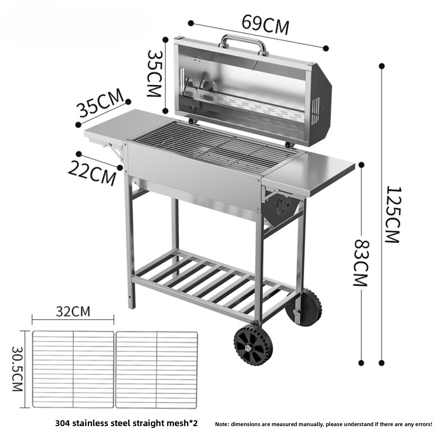 Przenośny grill na węgiel drzewny, ze stali nierdzewnej, do gotowania na świeżym powietrzu, idealny na kemping, piknik, imprezy rodzinne, zestaw do grillowania na podwórku, łatwy w użyciu