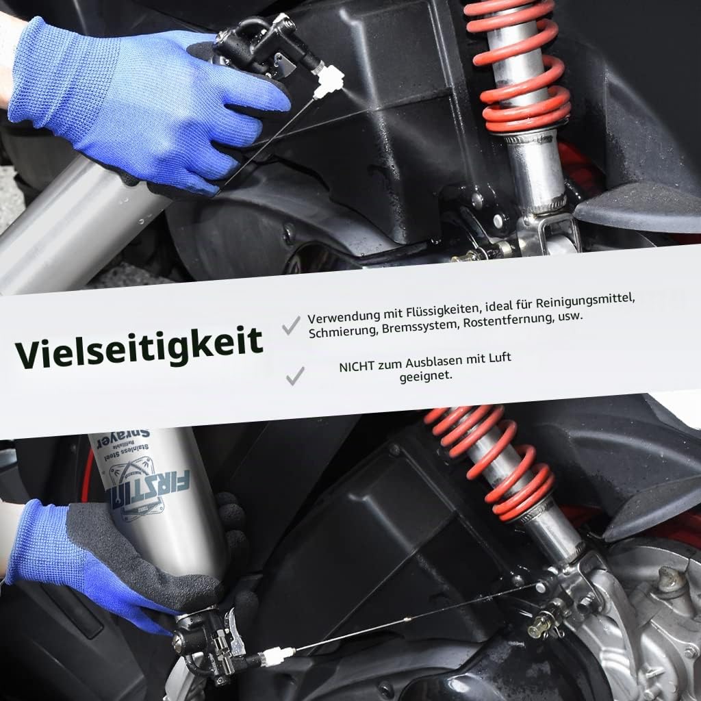 FIRSTINFO A1636 Patentierte Nachfüllbare Bremsenreiniger Sprühflasche, 650 ml Edelstahl Drucksprühgerät, Maximaldruck 110 psi, Wiederverwendbare Aerosoldose, Mit Zwei-Wege-Düse