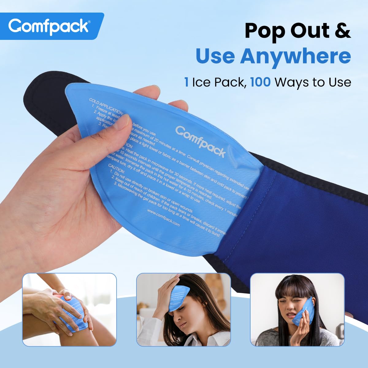 Comfpack Envoltura de hielo facial para alivio de la ATM con 4 paquetes reutilizables de gel frío y caliente, paquete de hielo para muelas del juicio, envoltura de cabeza para amigdalectomía