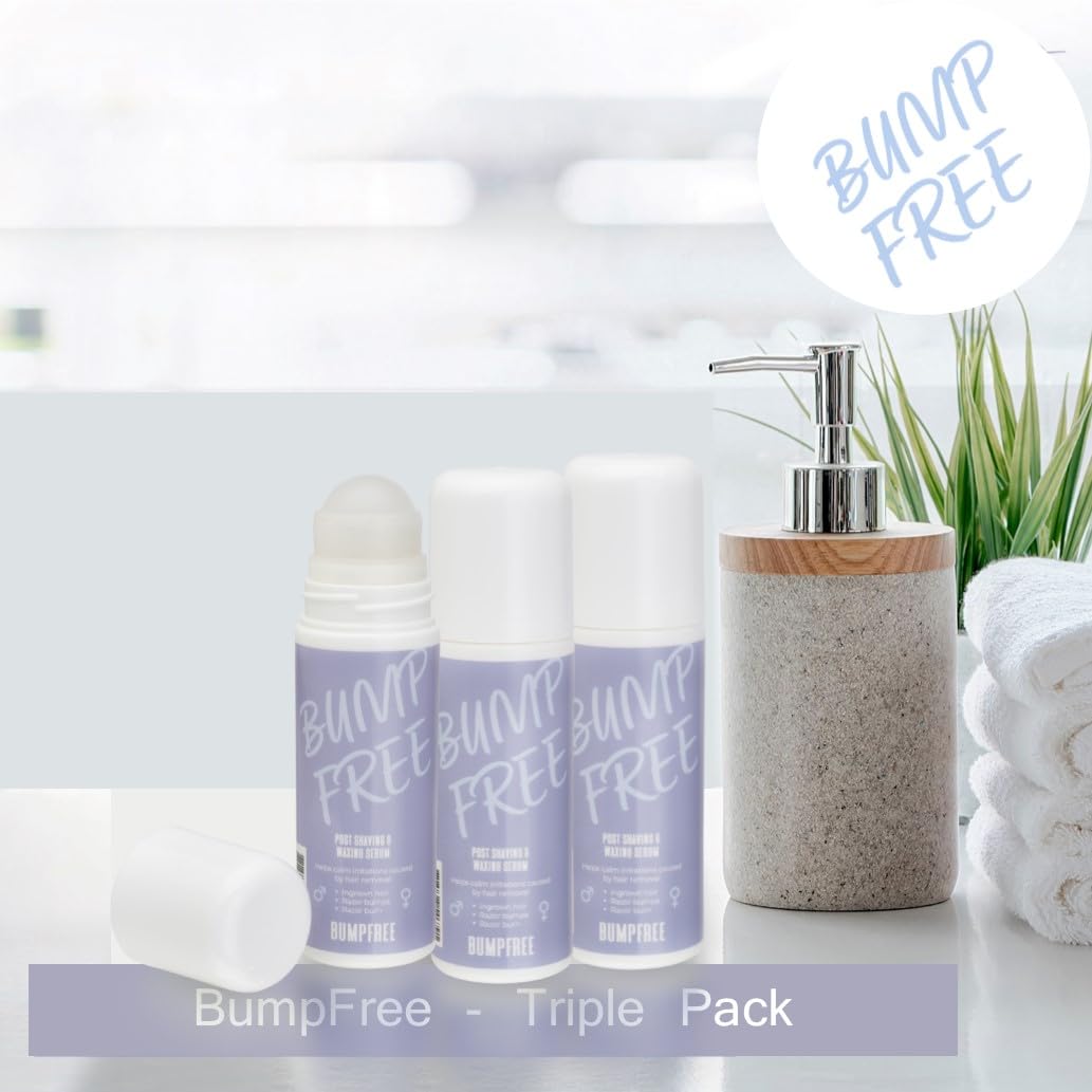 Zestaw 3 sztuk; BumpFree serum przeciw pryszczom po goleniu, wrastającym włosom i oparzeniom po goleniu – pielęgnacja po goleniu dla mężczyzn i kobiet – 90 ml Roll-On