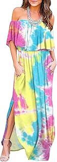 Womens Off The Shoulder Ruffle Party Dresses Side Split Beach Maxi Dress - Buy now