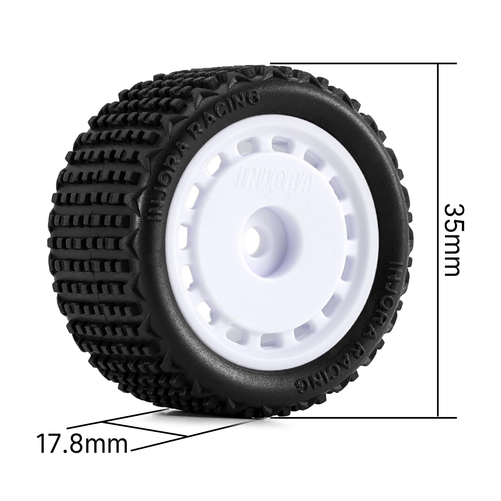 INJORA Pre-mounted Pin Buggy Tires & Wheels for 1/28 Losi Micro-T,4pcs, White - Image 2