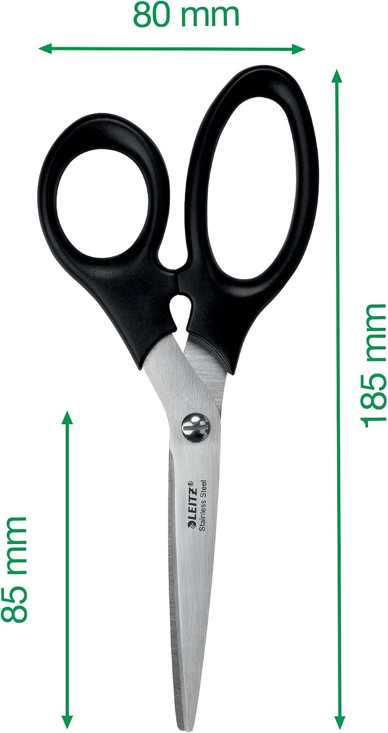 Leitz Stainless Steel Scissors 185 mm, Stainless Steel 185 mm Scissors on Plastic-Free Hanging Card, 54240095
