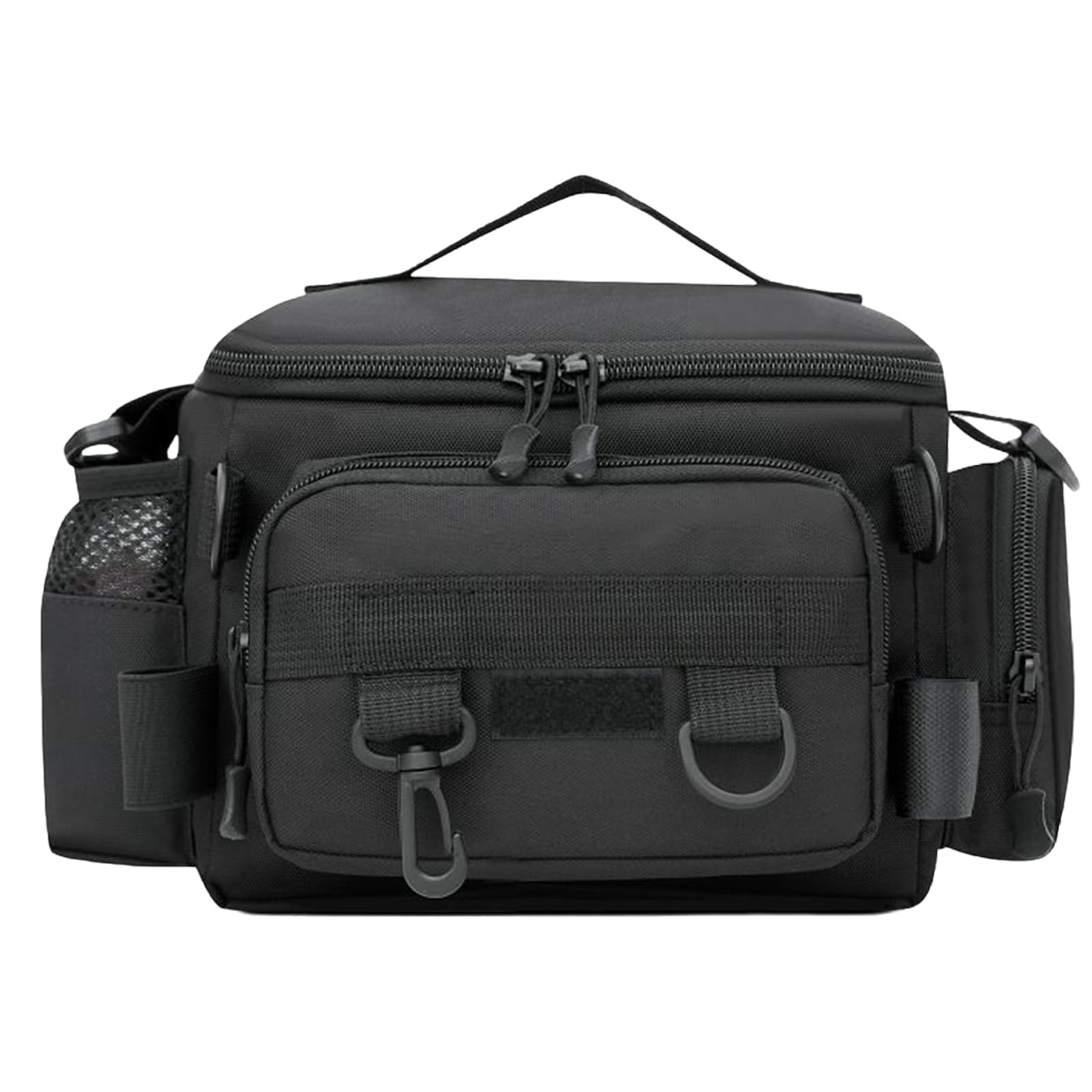 Fishing Tackle Bag, Waterproof Shoulder Backpack for Carp Fishing, Portable Organizer Pouch with Multi-Function Storage, Outdoor Camouflage Hiking Travel Pack, 25 * 16 * 11CM (Black)