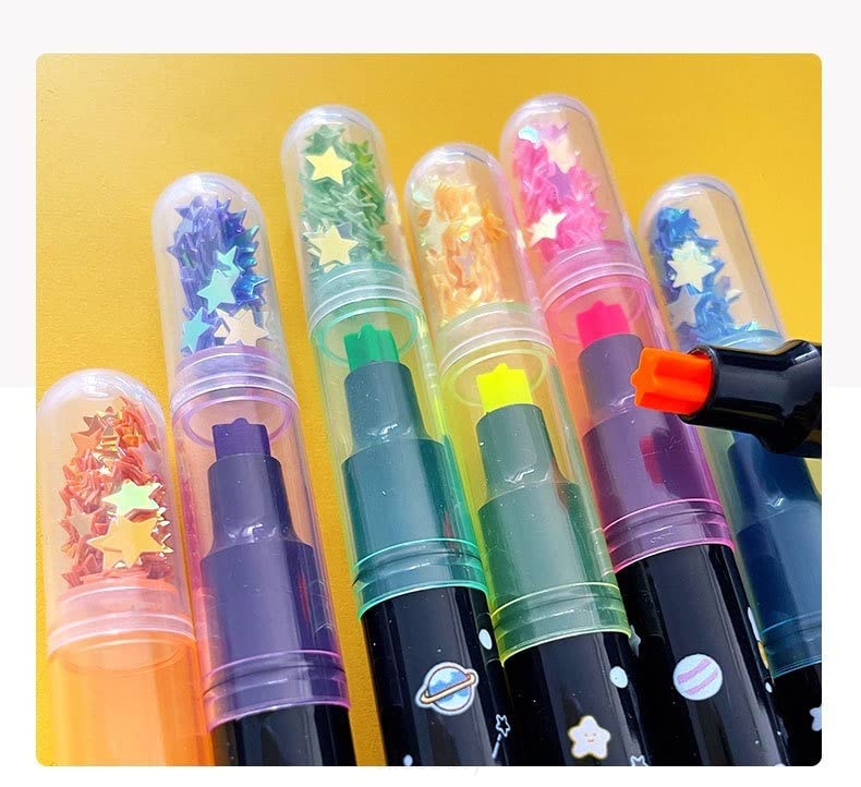 Image of Crackles 6 Piece Star Themed Highlighter color marker pens for office and school kids boys and girls- pack of 1
