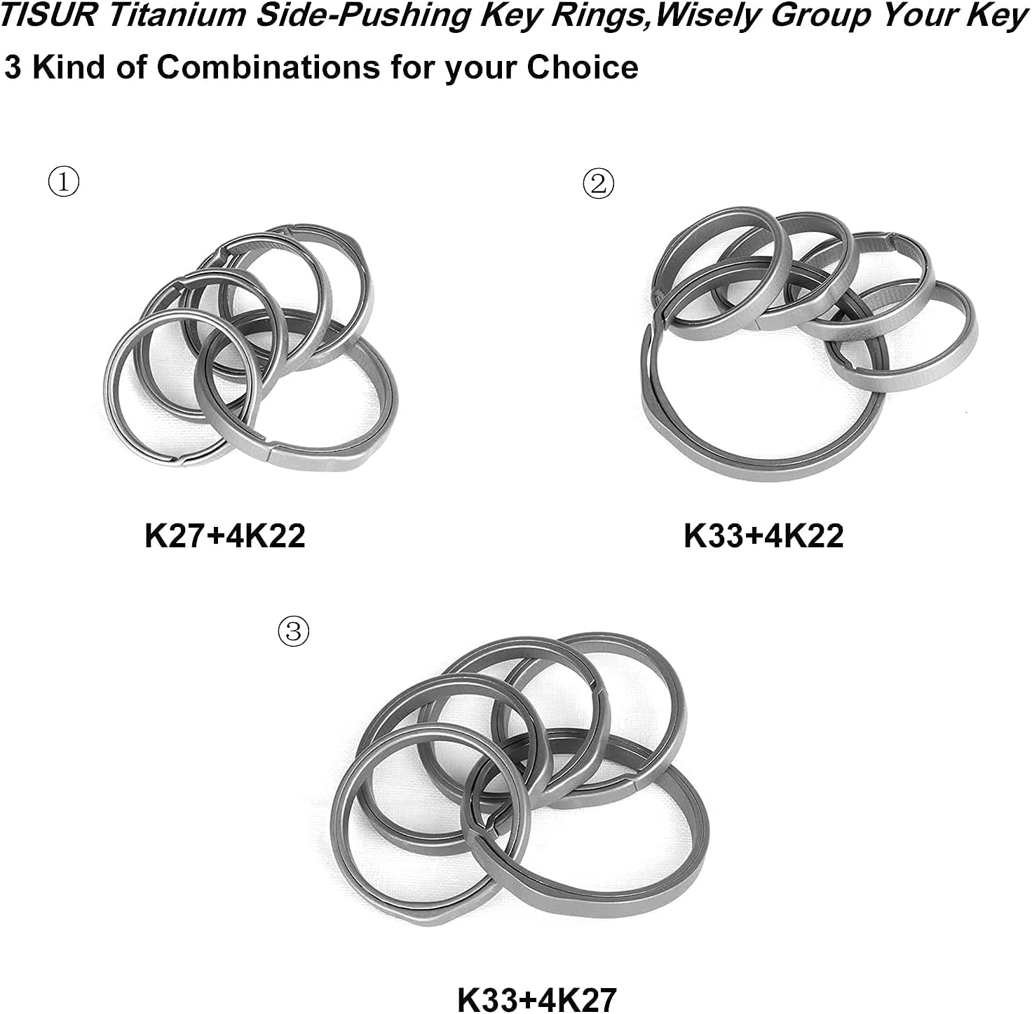 TISUR Titanium Round Carabiner Clip+TISUR Titanium Side-Pushing Key Rings