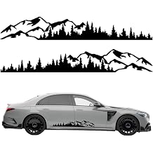 2PCS Car Mountain Tree Forest Decals, Mountain Tree Graphic Sticker Car Body Side Door Tailgate Decal, Waterproof Vinyl Forest Sticker Minimalist Exterior Decor for Most Vehicles Black