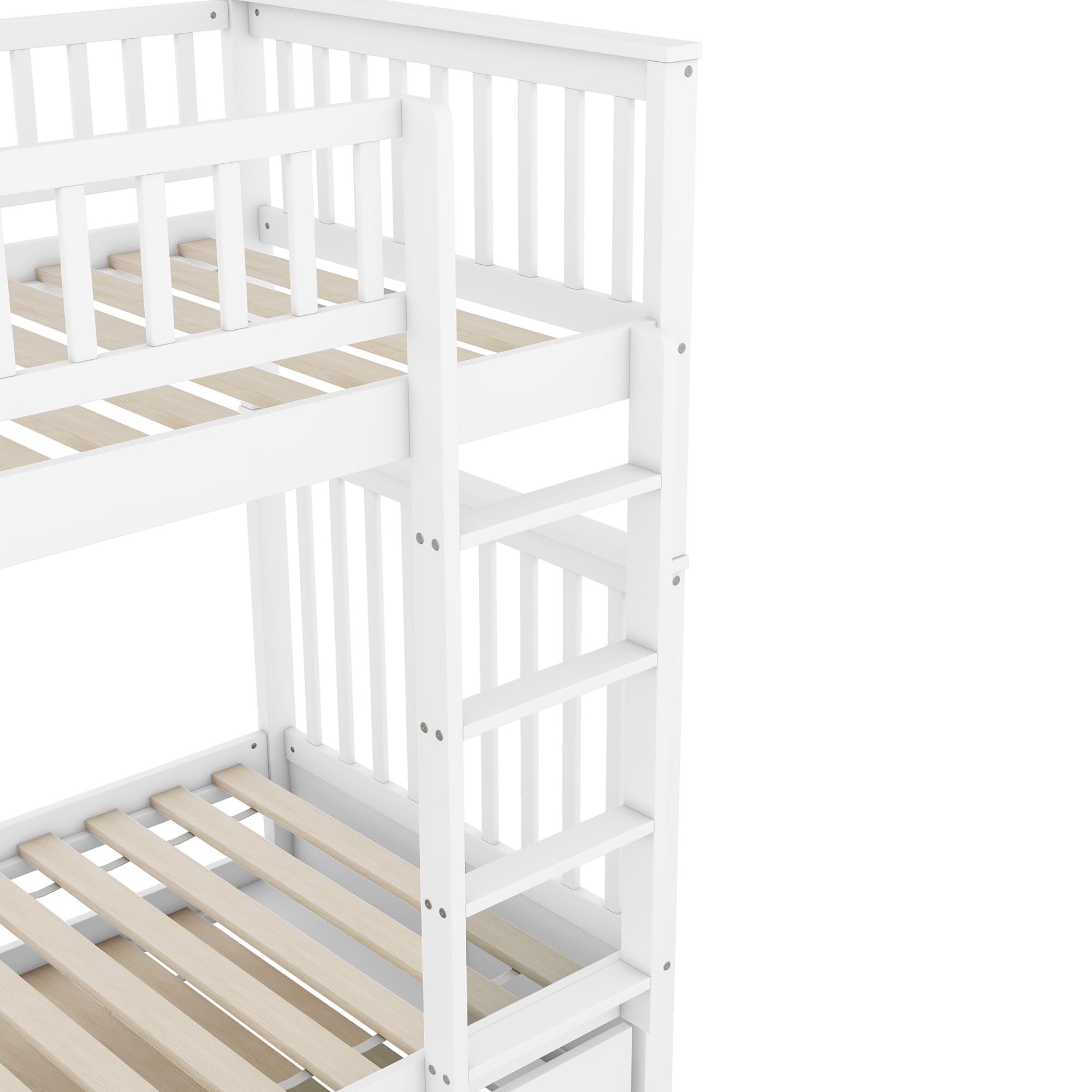 90 x 200 cm Litera, cama triple, cama infantil de madera con cama nido de 90 x 190 cm, barandilla alta, escalera estable, con somier (blanco), WX000811