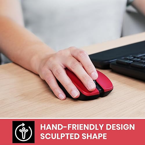 Miniatura 3 de Perixx PERIMICE-621R - Ratón inalámbrico - Clic silencioso con diseño Ergo - Compatible con PC de escritorio y portátil - Inalámbrico 2.4 GHz - Rojo
