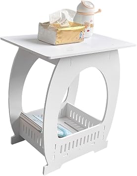 White End Table - Congallery Nightstand, Minimalist Coffee Side Table | Practical Storage Furniture with Open Compartments, Durable Bedside Smooth Surface for Bedroom Living Room Office Apartment