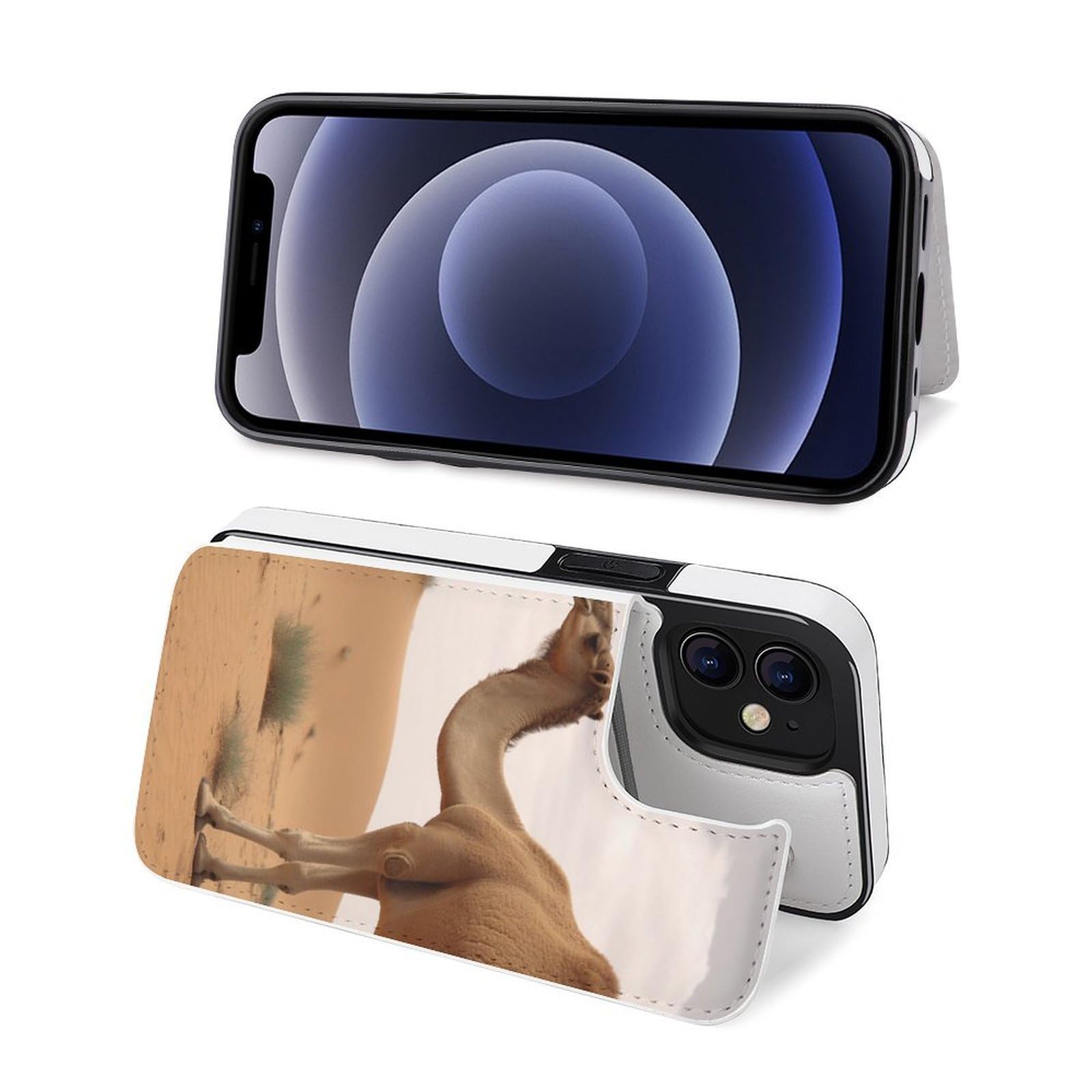 Fundas tipo cartera para iPhone 12 Mini, diseño de camello y arena del desierto, funda de piel con ranuras para tarjetas