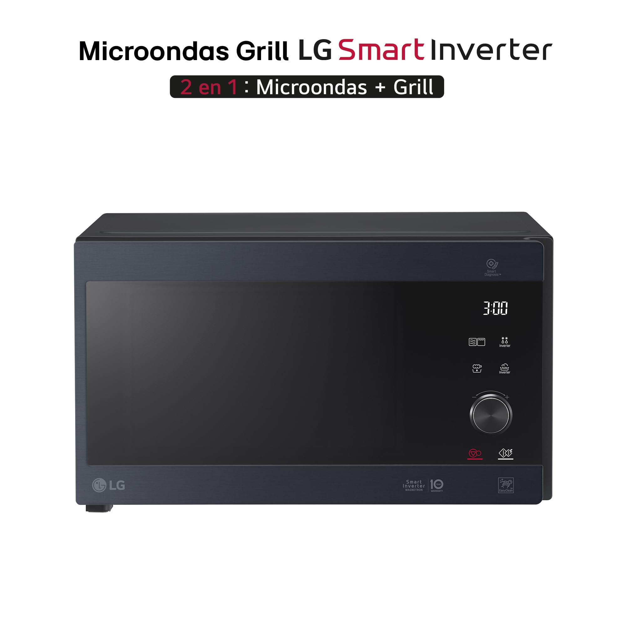 LG MH6565CPW Microonde con Grill e Display Digitale, 25 Litri e 1000 W, Microonde LG con Smart Inverter e EasyClean, Mantiene Sapore e Nutrienti, Nero