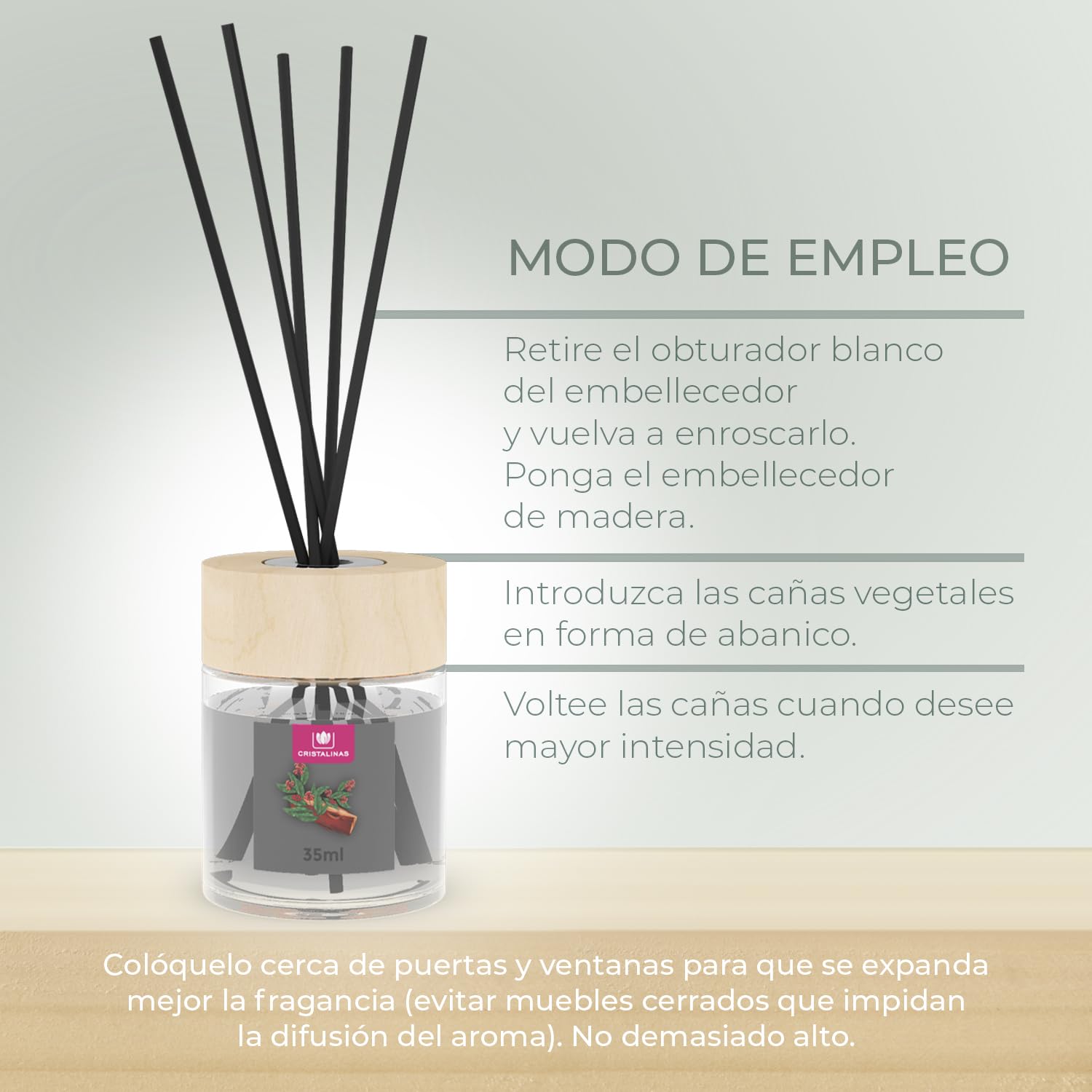 CRISTALINAS | Pack 2 Ambientador Mikado para Hogar | Fragancia Larga Duración 8 Semanas | 2x35ml | 0% Alcohol (Paquete de 2, Sándalo y cedro)