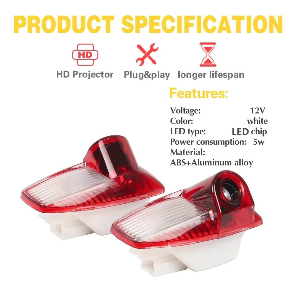 Lot de 2 projecteurs LED for portières de voiture, éclairage d'avertissement, ombre fantôme, accessoires for modèles 970, 896, 987, 911 et 997(For P-anamera)
