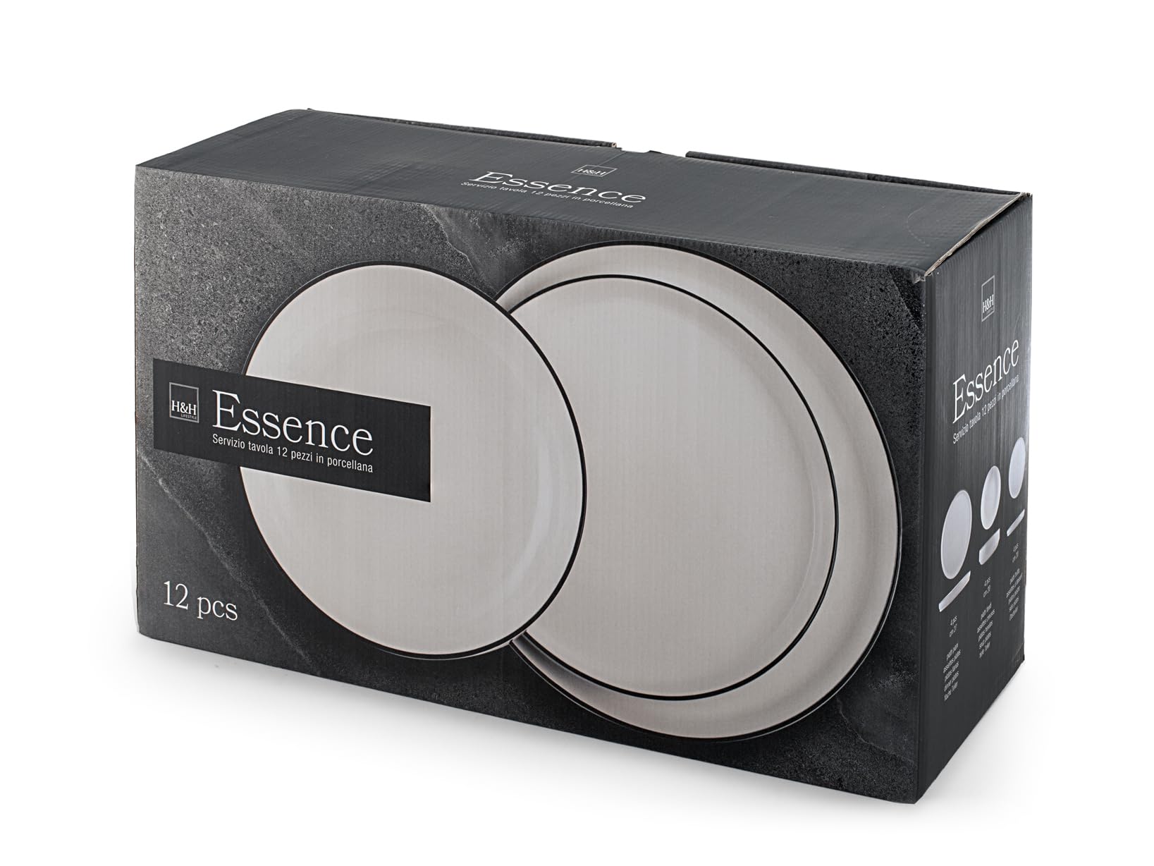 H&H Servizio Tavola 12 Pezzi Essence Black