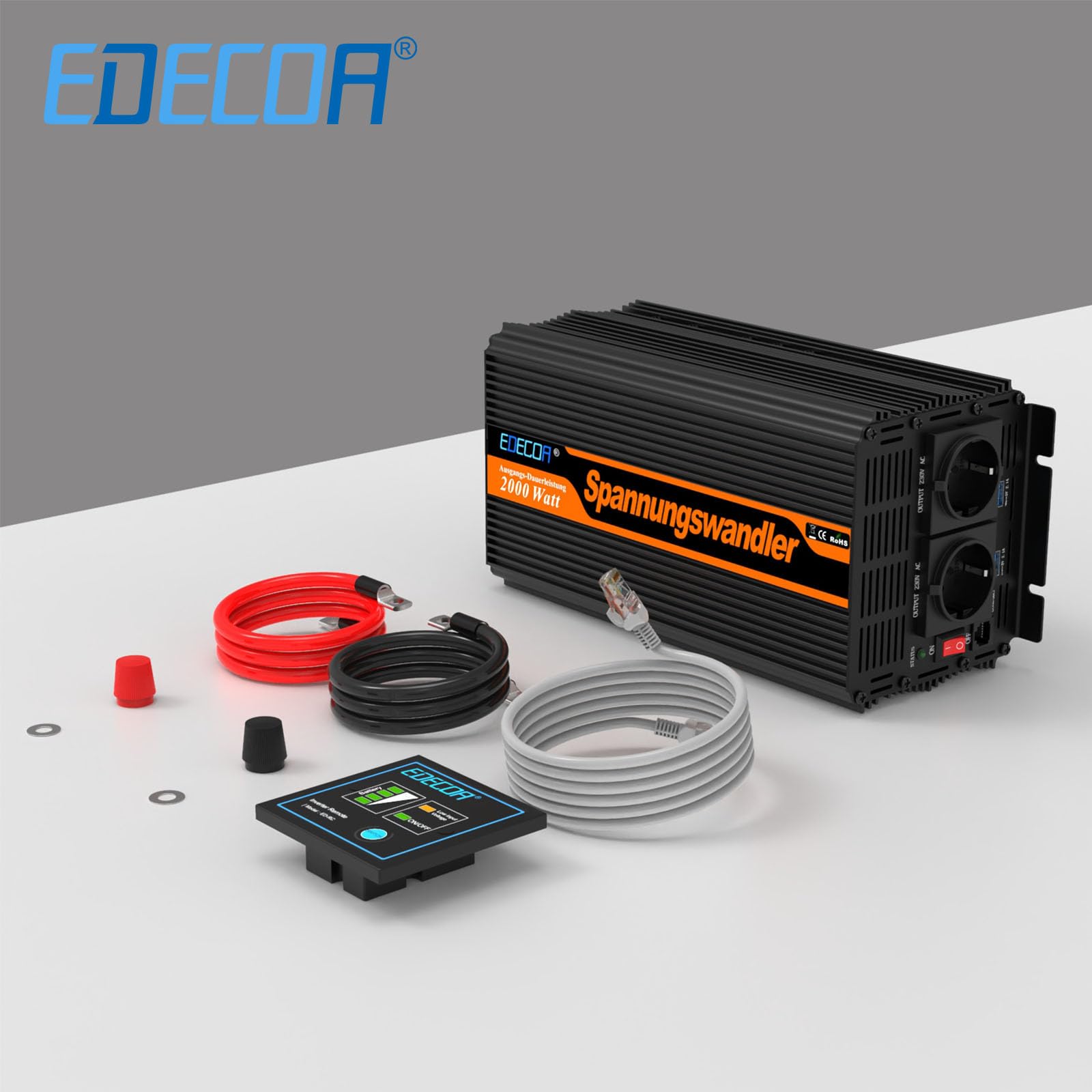 EDECOA inversor 24v 220v 2000w Mando 2X USB convertidor 24v 230v para camion Power Inverter Transformador con Sistema Aislamiento galvanico (2a generacion)