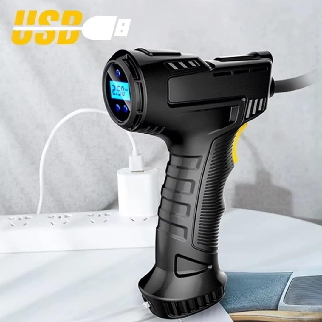 Compresor Aire Portatil 150PSI 120W - Inflador Ruedas Coche Recargable USB-C, con Pantalla LCD y Luz LED, Hinchador Electrico para Moto/Bicicleta/Balones y Etc