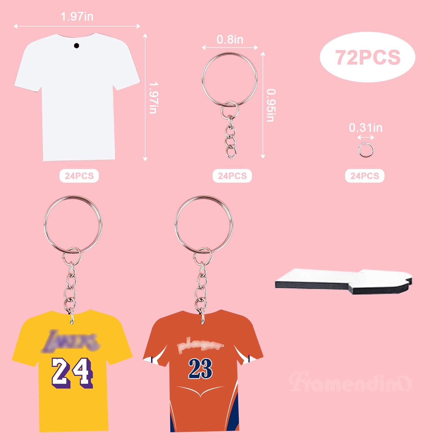 Framendino, 72 Pack Sublimation Blanks Keychain Sports MDF Double Sided Heat Transfer Football Keychains - Image 2