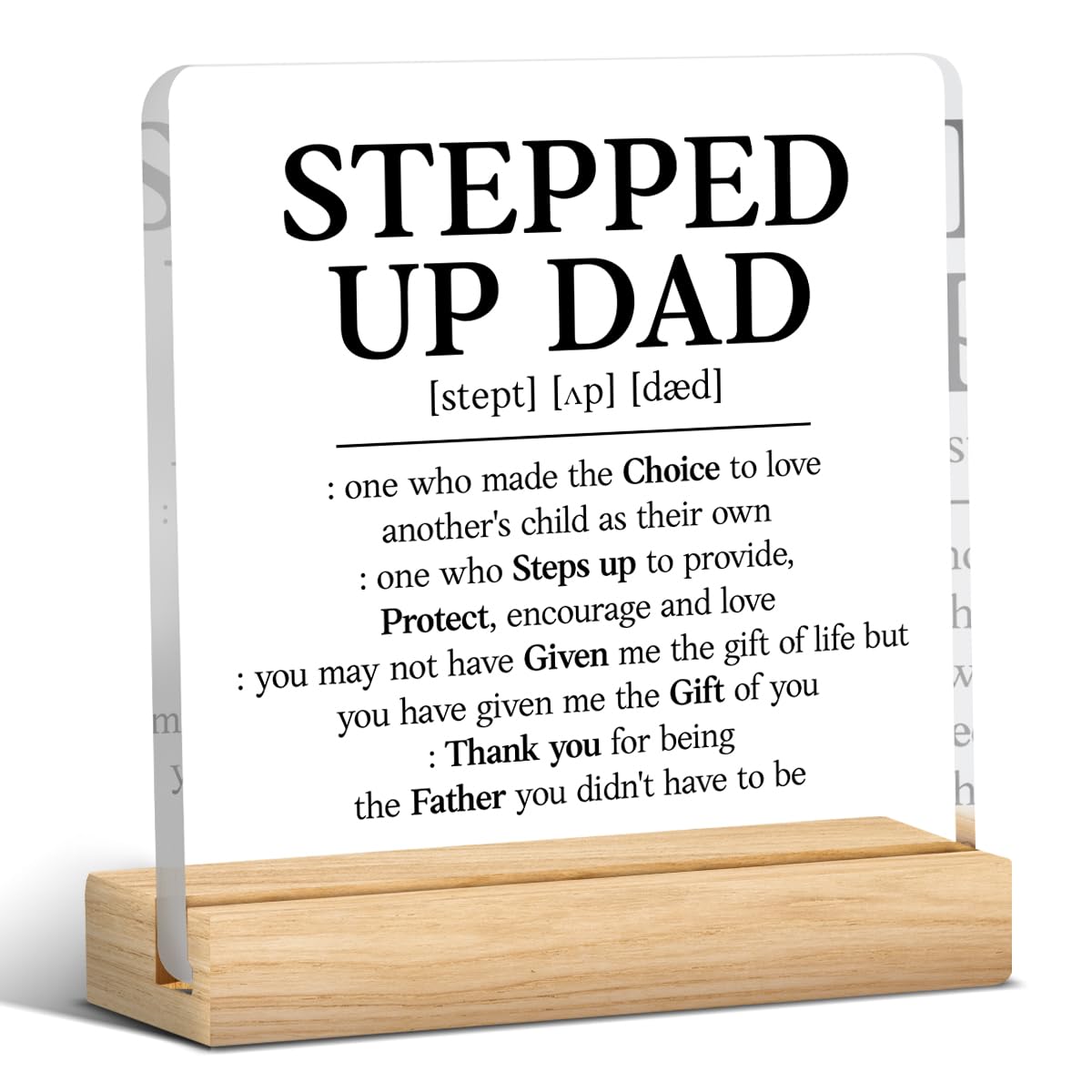 Fathers Day Stepped Up Dad Gifts Best Stepdad Gifts from Stepdaughter Stepson Birthday Gift for Stepfather Funny Bonus Dad Acrylic Sign Decor 4 X 4 Inches