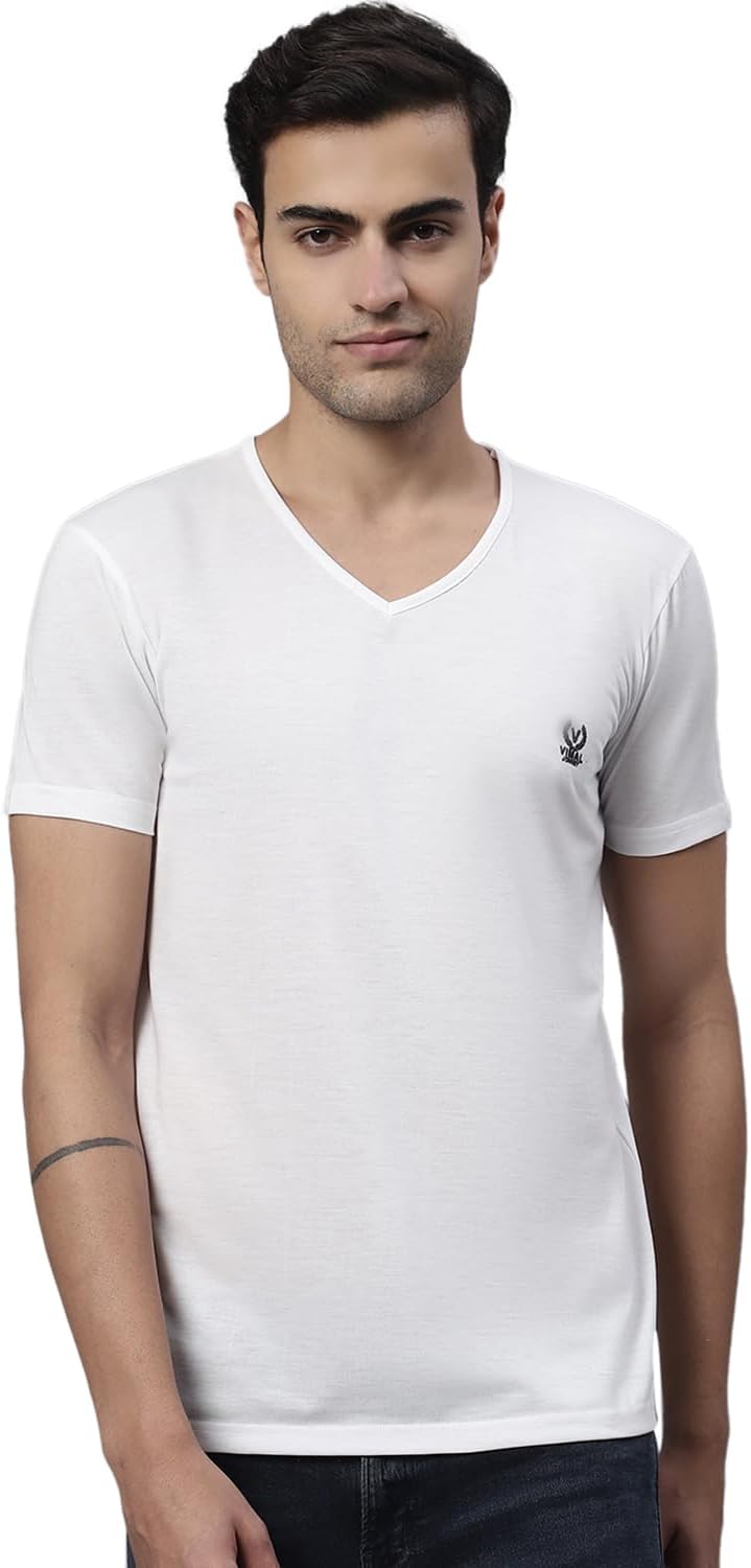 Men V Neck Cotton Solid Regular Fit T-Shirt-V_Anthraa_01-P