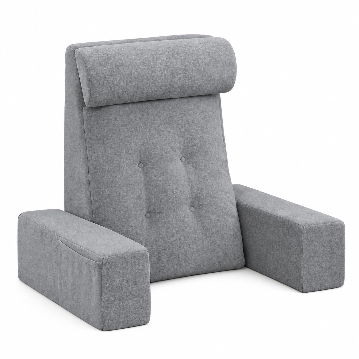 TANYOO Reading Pillow for Sitting Up in Bed Backrest Pillow with Armrests, Headrest and Side Pockets Dual Layer Back Support for Bed and Sofa Ideal for Adults Watching TV, Gaming, Recovery Dark Grey