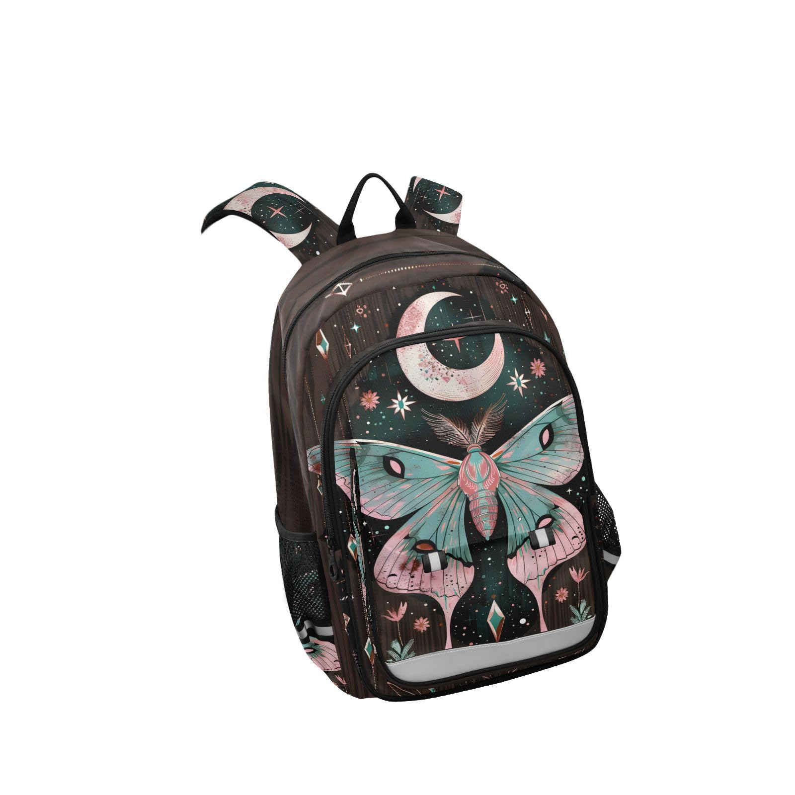 ALAZA Mochilas escolares de viaje con diseño de polilla, mariposa, luna, estrella, bruja, para niños, niñas, adolescentes, mujeres y hombres, Varios colores, 12.9 x 5.1 x 17.7inch, Mochilas Daypack
