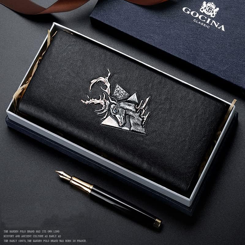 Miniatura 2 de Cartera de cuero genuino para hombre, con cremallera, monedero, bolsa de embrague, cartera larga para hombre, cartera para hombre, Negro, Cartera