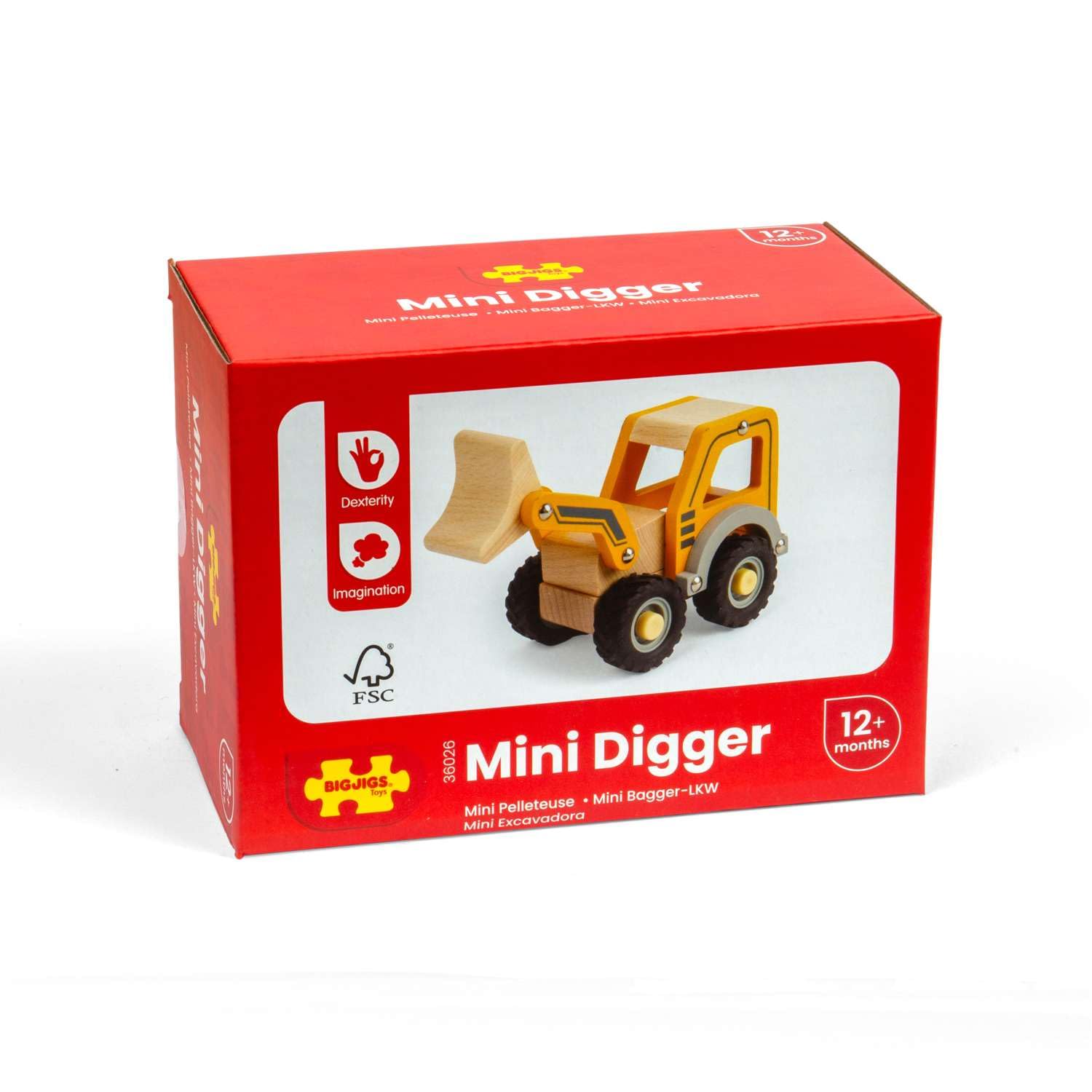 Bigjigs Toys Mini Digger, Kids Diggers, Wooden Construction Truck, Toddler Play Vehicle, Sandpit Playsets - Image 4