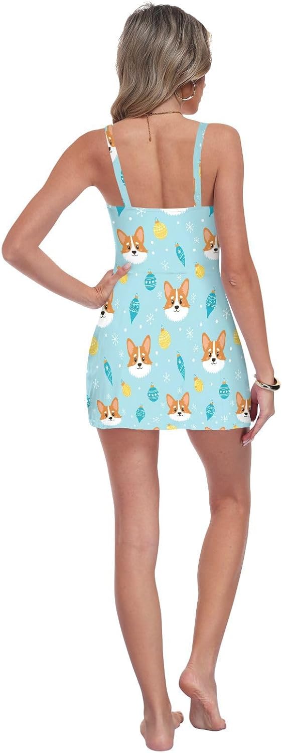 Christmas Corgi Dog Snowflake Women's One Piece Swimsuits Tummy Control Bathing Suits S A2309241