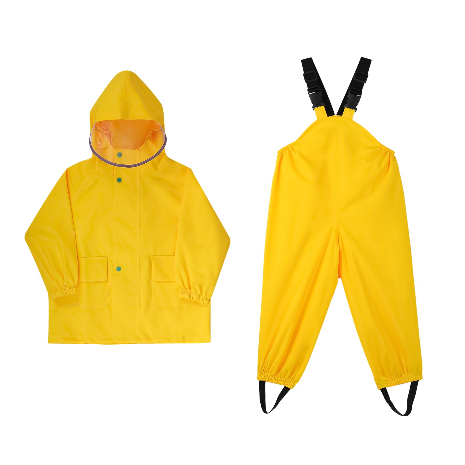 Unisex Trajes de lluvia para Niños Chaqueta Impermeable con Pantalones de lluvia con Tirantes Chubasquero Ligero para Niños con Capucha al aire Libre para Niño y Niña