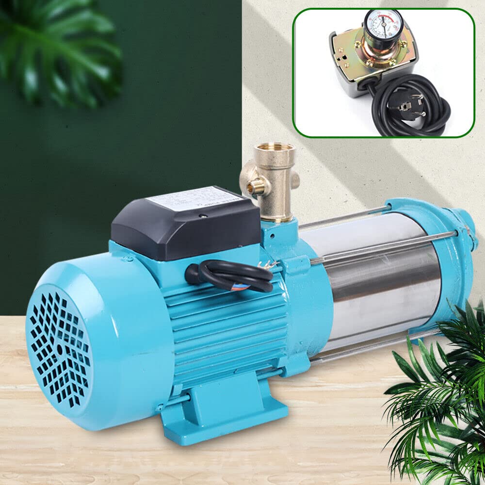 Pompe Centrifuge en Acier Inoxydable 1300W 4000L/h 9.8 Bar avec Manomètre Pompe a Eau Max. Ascenseur 98m Pompe à Jet pour L'irrigation Fermes, Étangs, Jardins et Fontaines