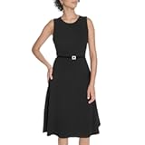 Women's Sleeveless Scuba Crepe Fit and Flare Midi Dress
