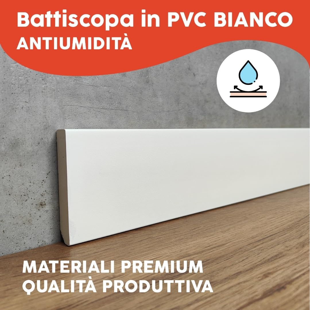 Pack 5 Battiscopa in PVC 110cm | Zoccoletto Battiscopa Bianco Antiumidità | Battiscopa PVC Resistente & Facile da Installare