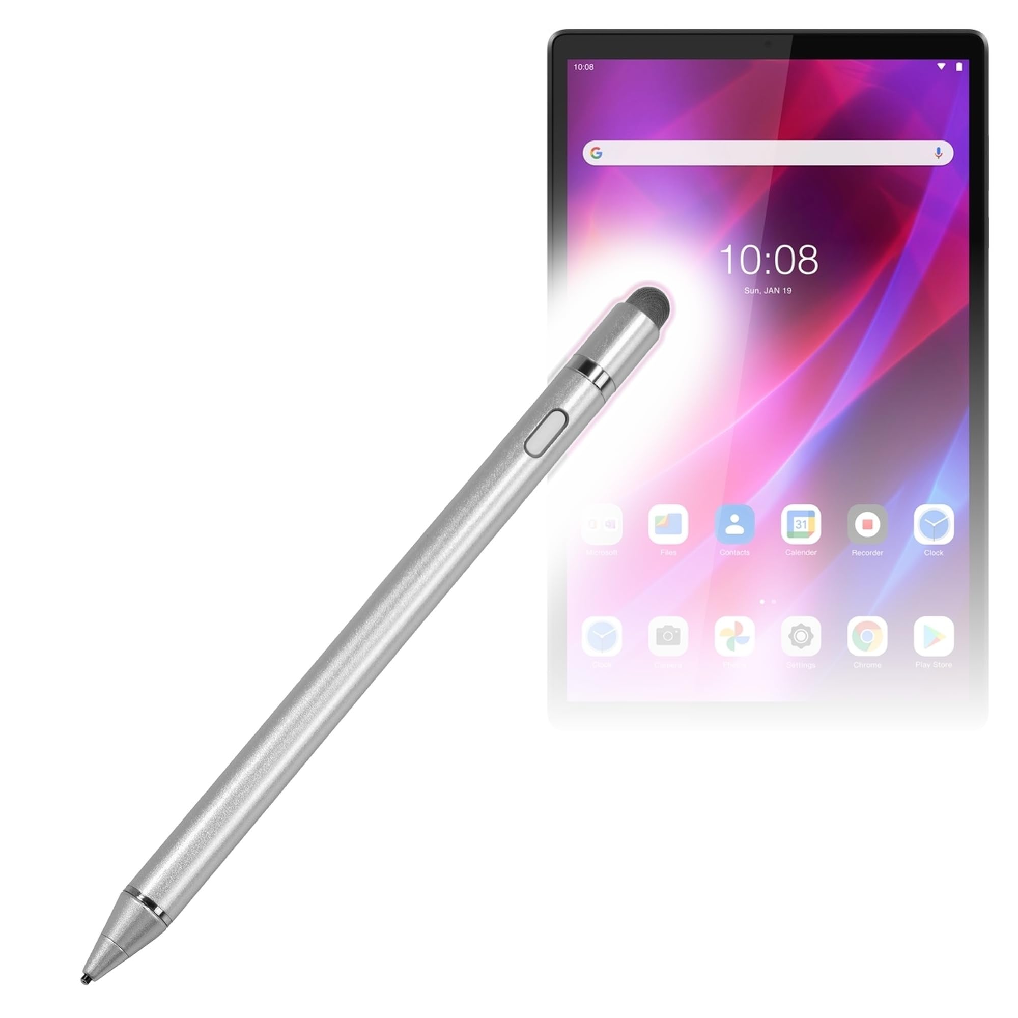 BoxWave - Penna stilo compatibile con Lenovo Tab K10 (ZA8N), stilo AccuPoint Active Stylus, pennino elettronico con punta ultra fine per Lenovo Tab K10 (ZA8N), colore: Argento metallizzato